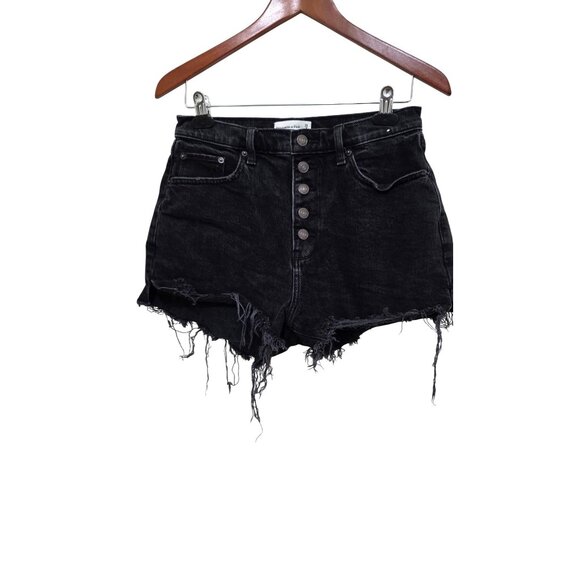 Abercrombie & Fitch High Rise Mom Micro Shorts Curve Love Size 29/8 Black Denim - Picture 1 of 5